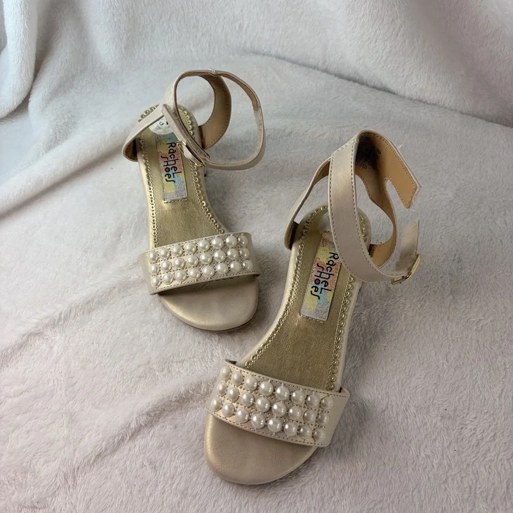 Rachel Shoes Girls Lil Pearl Champagne Gold Faux Pearl Dress Sandals Size 13 GUC